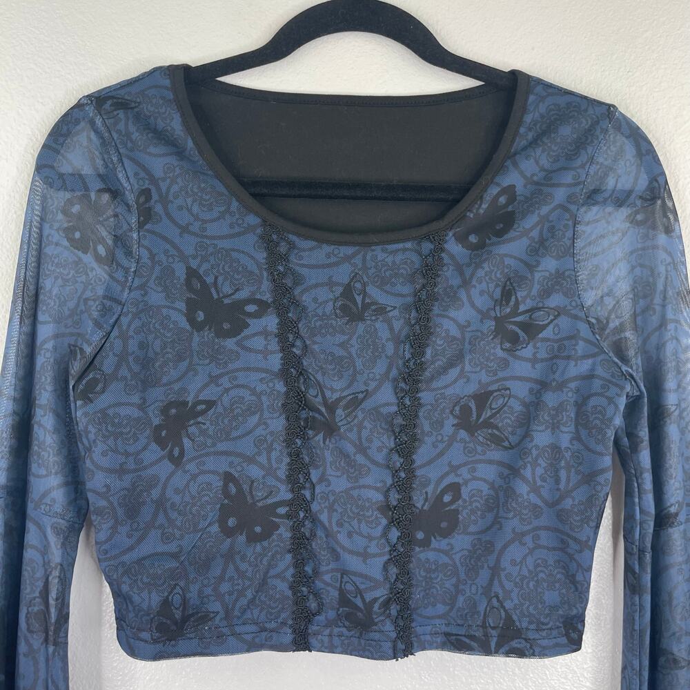 Tim Burton's Corpse Bride Romwe Black Blouse sheer butterfly Medium Whimsigoth - Picture 2 of 15